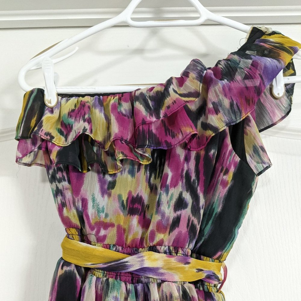 S Bright Multi-Colour One Shoulder Ruffle Dress - Picture 5 of 5